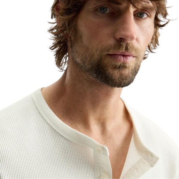 Zara Men’s White Long Sleeve Henley Shirt Waffle Knit Size Large NEW WITH TAG - Picture 5 of 12